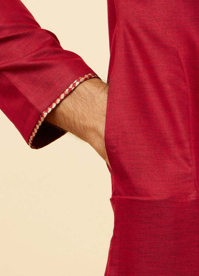 Manyavar Men Chili Pepper Red Angrakha Kurta Set