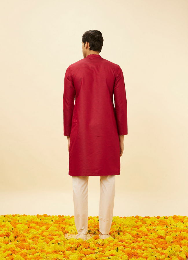 Manyavar Men Chili Pepper Red Angrakha Kurta Set