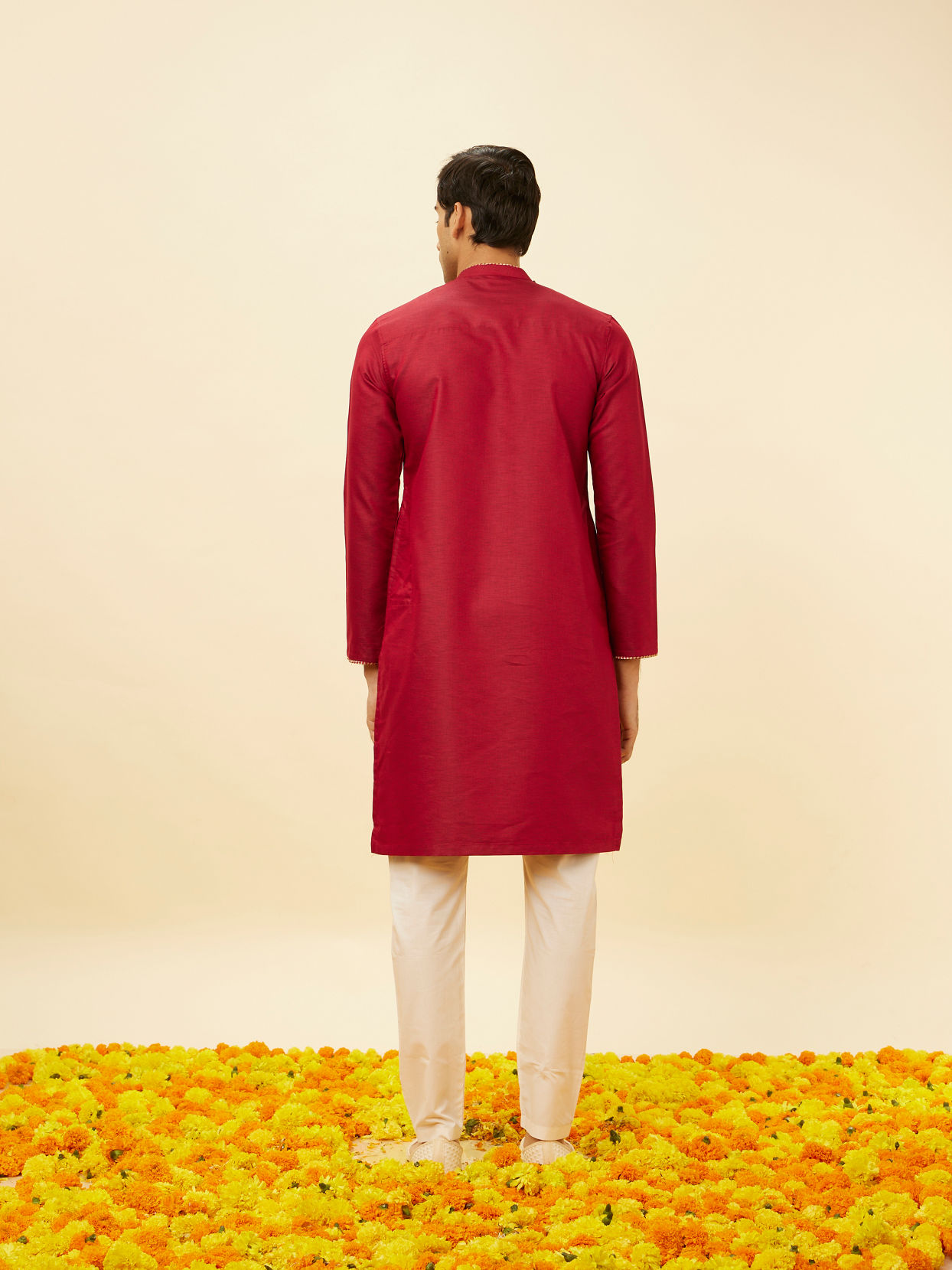 Manyavar Men Chili Pepper Red Angrakha Kurta Set