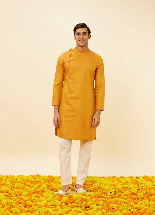 Manyavar Men Mustard Yellow Angrakha Style Kurta Set