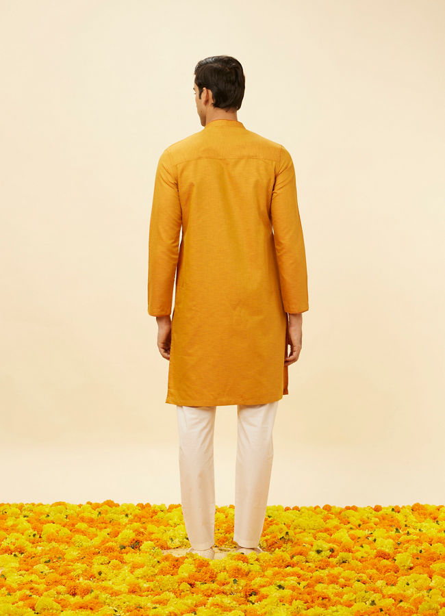 alt message - Manyavar Men Mustard Yellow Angrakha Style Kurta Set image number 5