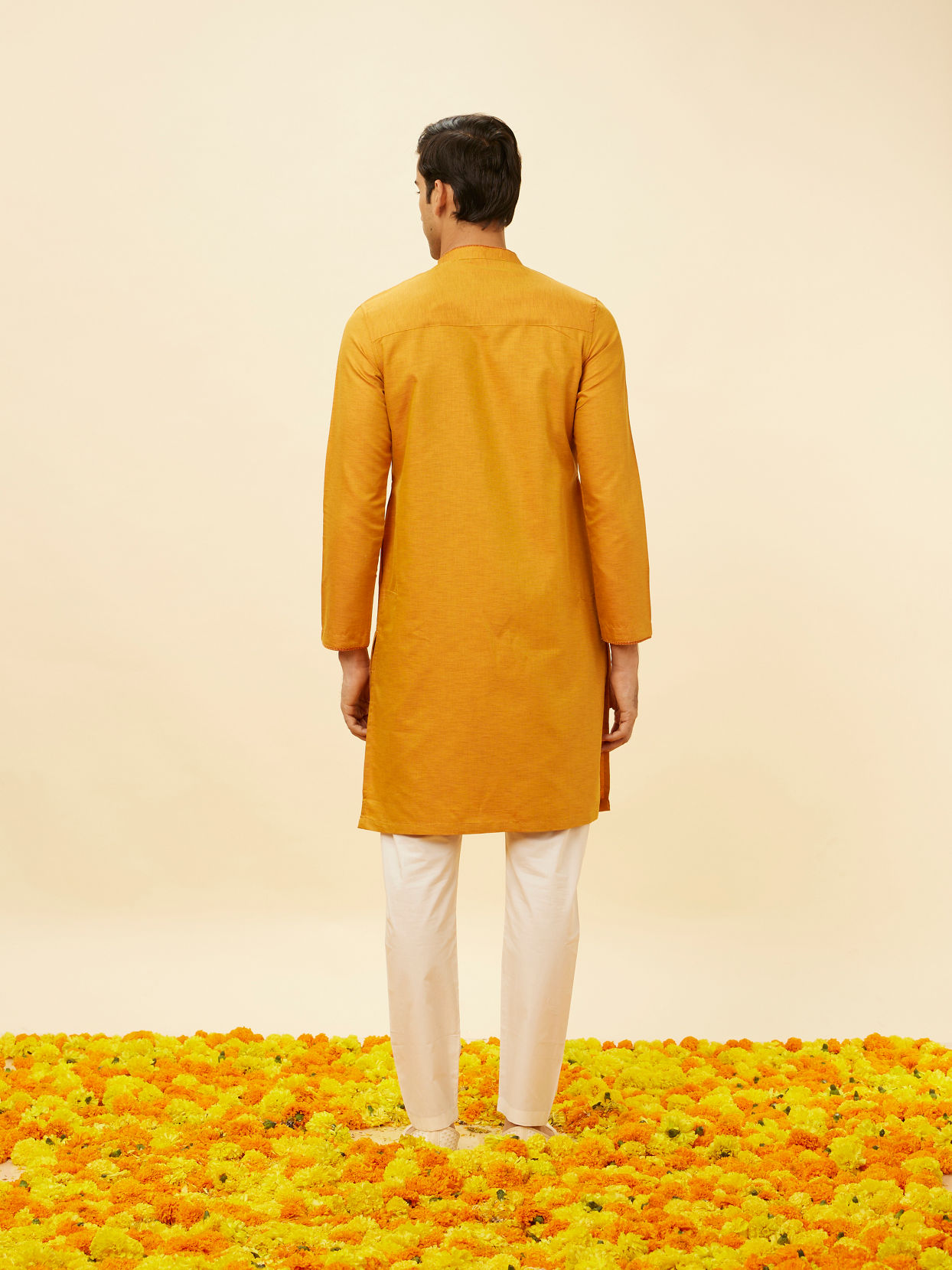 Manyavar Men Mustard Yellow Angrakha Style Kurta Set