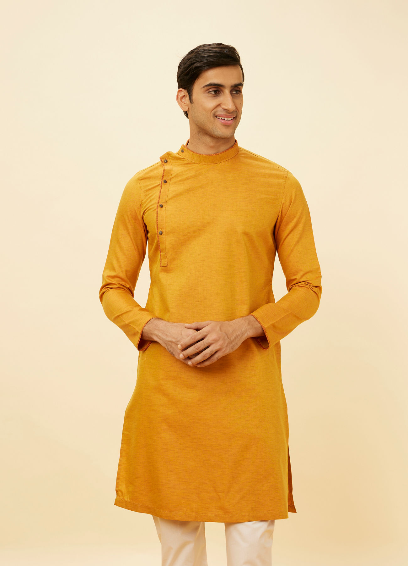 Manyavar Men Mustard Yellow Angrakha Style Kurta Set