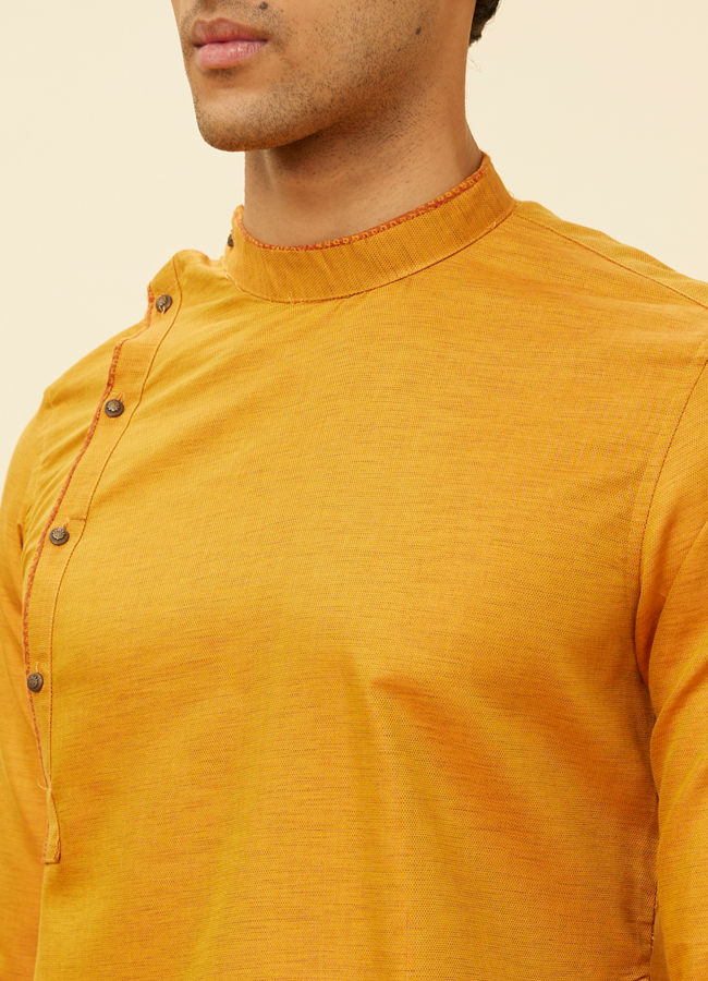Manyavar Men Mustard Yellow Angrakha Style Kurta Set