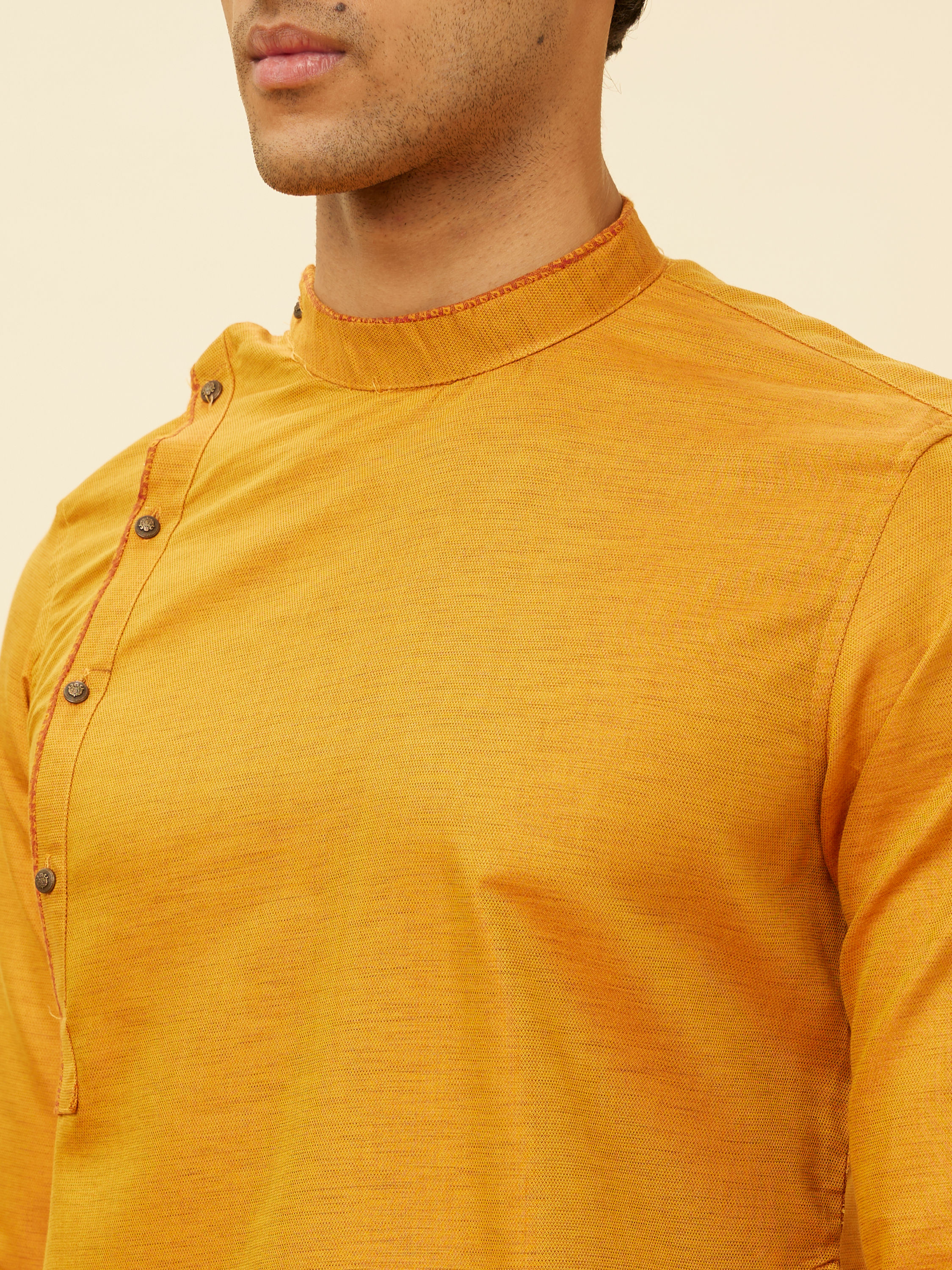 Manyavar Men Mustard Yellow Angrakha Style Kurta Set