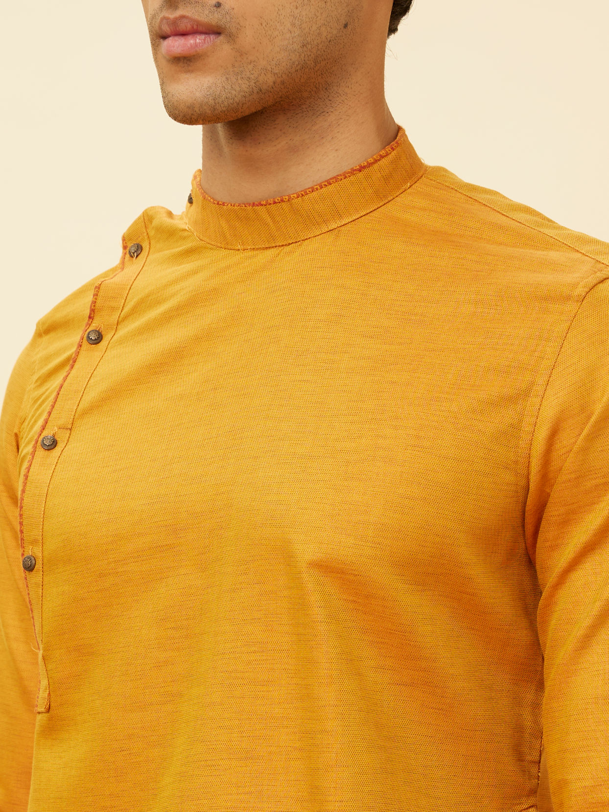 Manyavar Men Mustard Yellow Angrakha Style Kurta Set