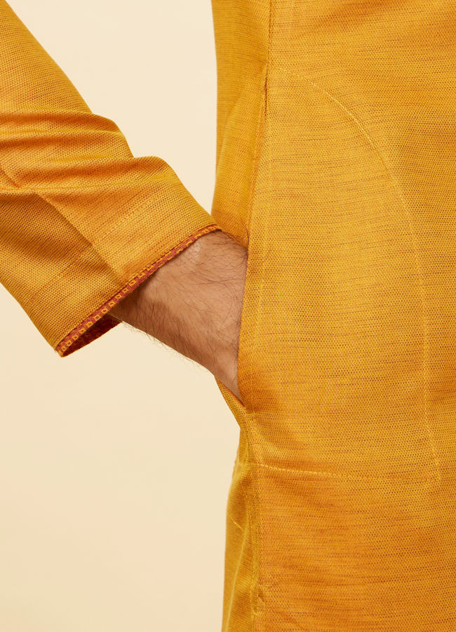 alt message - Manyavar Men Mustard Yellow Angrakha Style Kurta Set image number 3