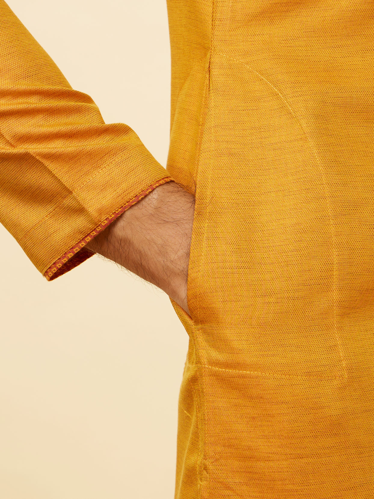 alt message - Manyavar Men Mustard Yellow Angrakha Style Kurta Set image number 3