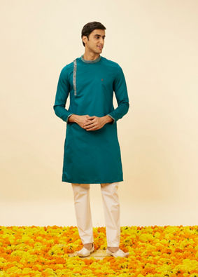 Manyavar Men Teal Green Angrakha Kurta Set image number 2