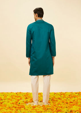 Manyavar Men Teal Green Angrakha Kurta Set image number 5