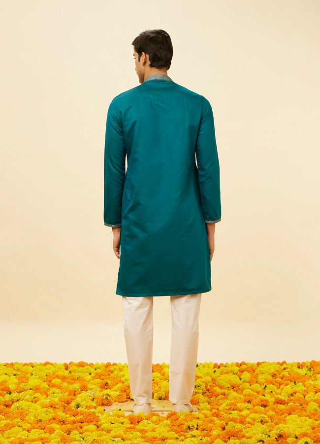 alt message - Manyavar Men Teal Green Angrakha Kurta Set image number 5