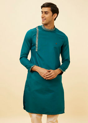 Manyavar Men Teal Green Angrakha Kurta Set