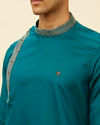 alt message - Manyavar Men Teal Green Angrakha Kurta Set image number 1