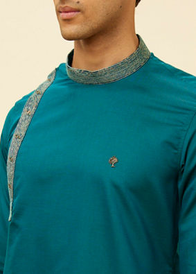 Manyavar Men Teal Green Angrakha Kurta Set image number 1