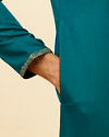 alt message - Manyavar Men Teal Green Angrakha Kurta Set image number 3