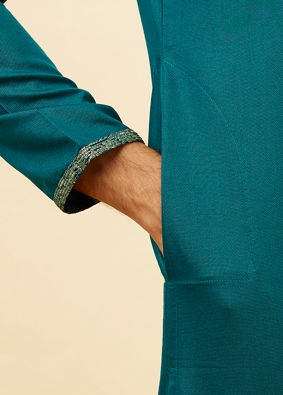 Manyavar Men Teal Green Angrakha Kurta Set image number 3