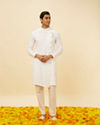 alt message - Manyavar Men Pristine White Angrakha Kurta Set image number 2