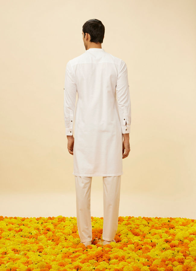 Manyavar Men Pristine White Angrakha Kurta Set