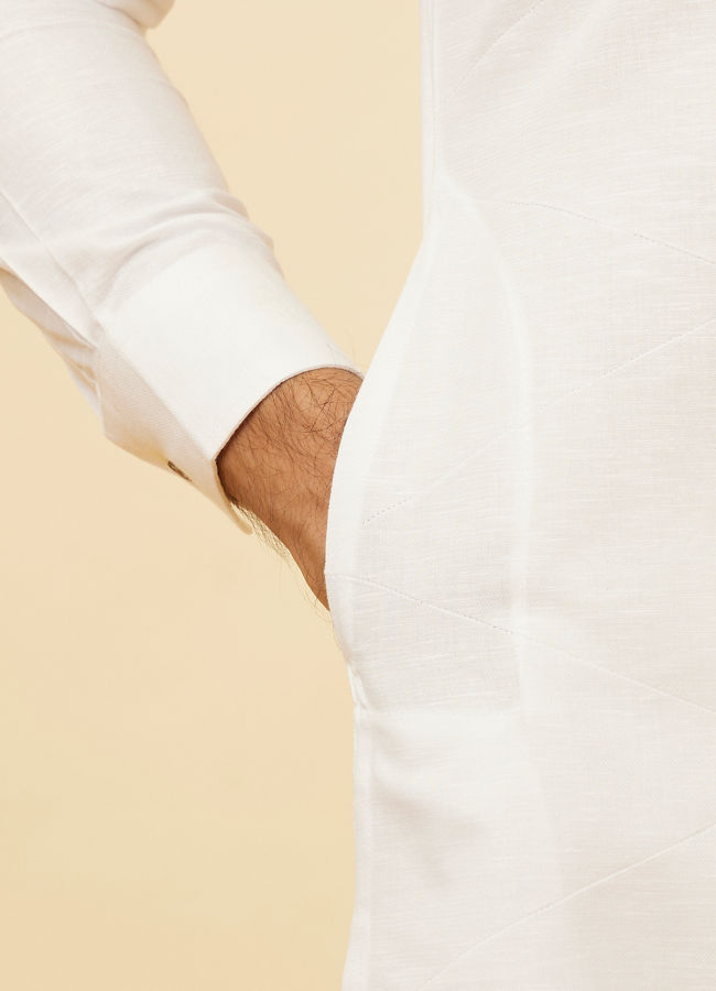 Manyavar Men Pristine White Angrakha Kurta Set