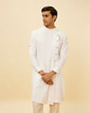 alt message - Manyavar Men Pristine White Angrakha Kurta Set image number 0