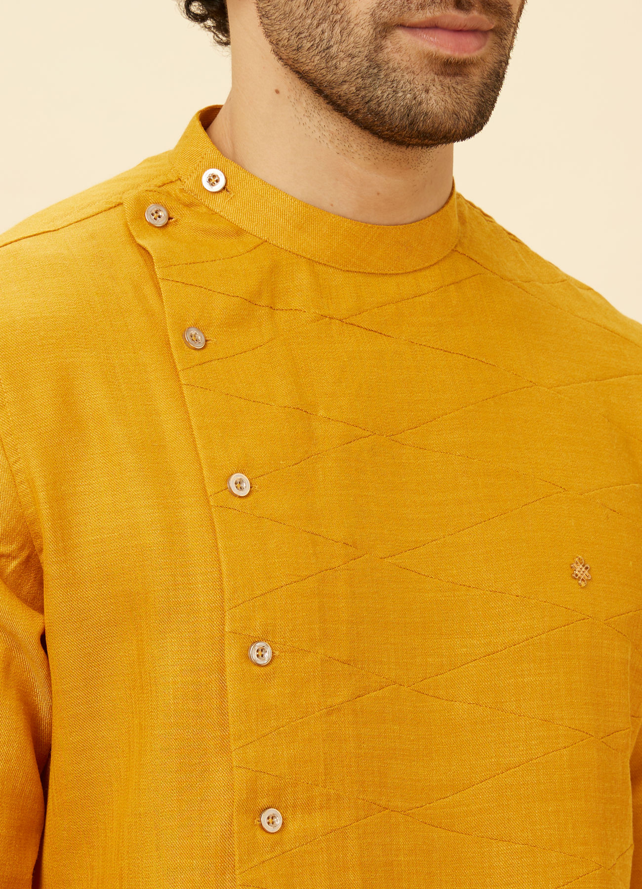 Manyavar Men Tangerine Orange Angrakha Kurta Set