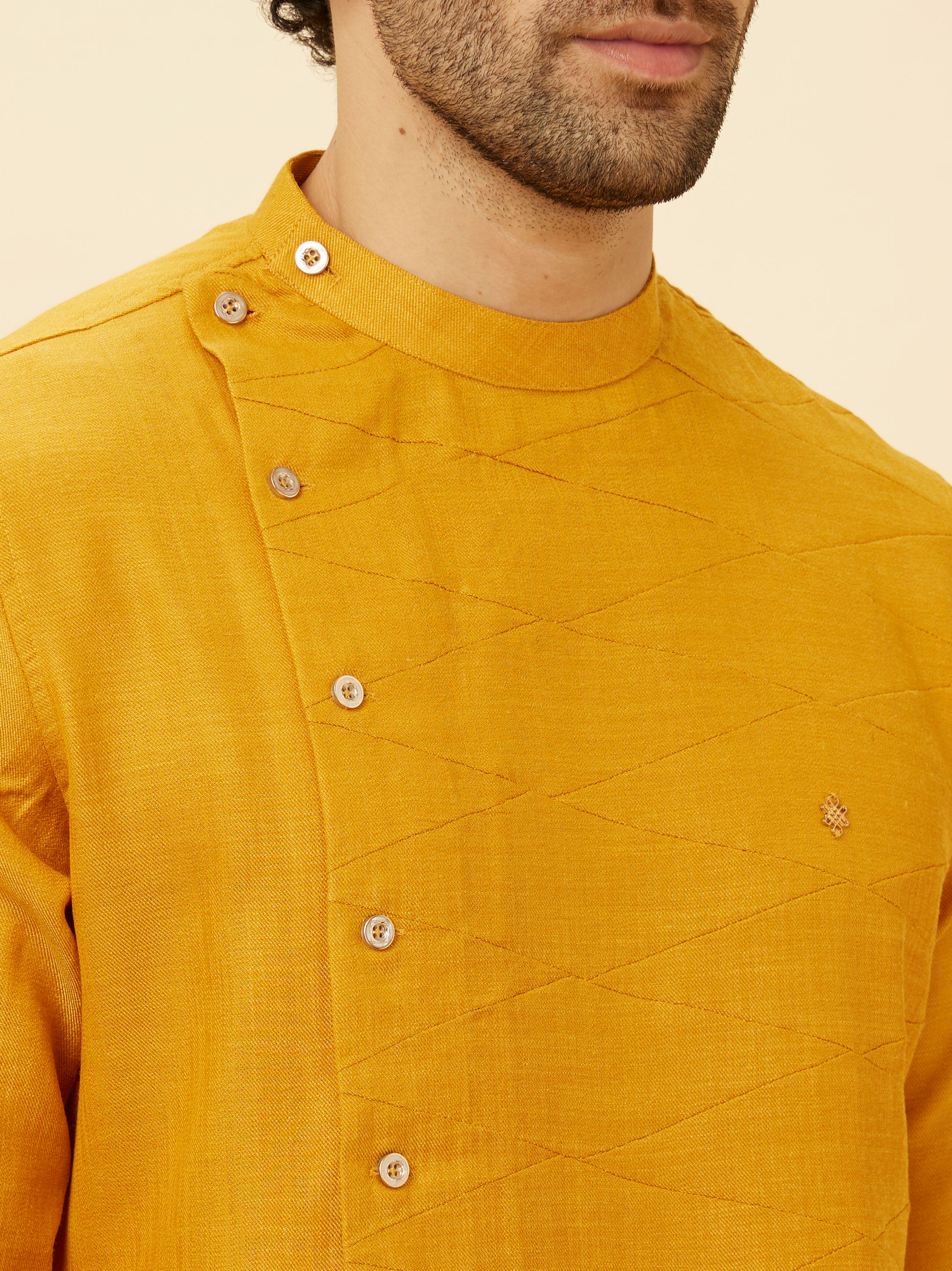 Manyavar Men Tangerine Orange Angrakha Kurta Set