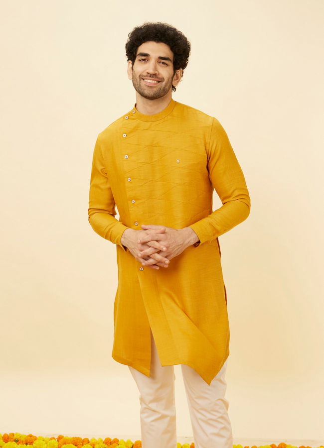 Tangerine Orange Angrakha Kurta Set image number 0