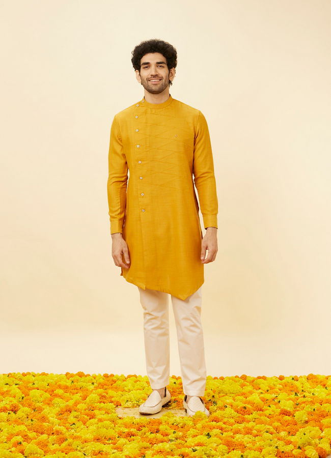 Manyavar Men Tangerine Orange Angrakha Kurta Set