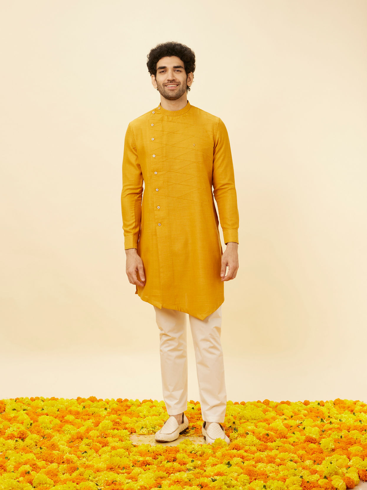 Manyavar Men Tangerine Orange Angrakha Kurta Set