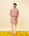 alt message - Manyavar Men Quartz Pink Angrakha Kurta Set image number 2