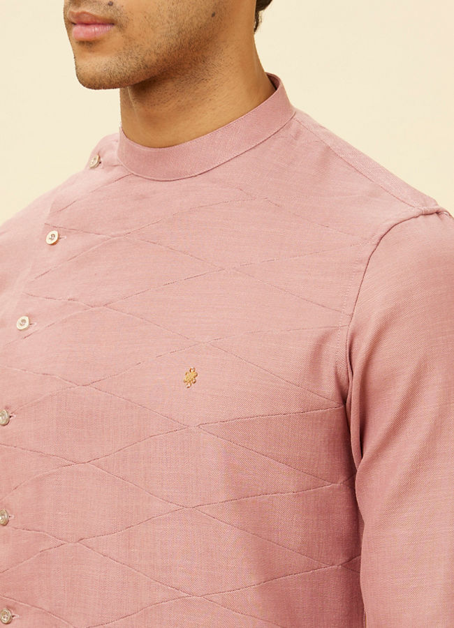 alt message - Manyavar Men Quartz Pink Angrakha Kurta Set image number 1