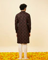 Manyavar Men Kohl Black Angrakha Style Floral Printed Kurta Set