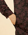 Manyavar Men Kohl Black Angrakha Style Floral Printed Kurta Set
