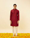 Manyavar Men Maroon Wave Printed Kurta Set