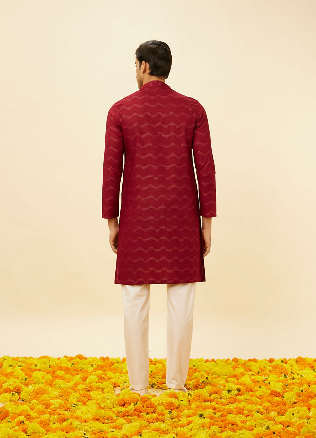 Manyavar Men Maroon Wave Printed Kurta Set