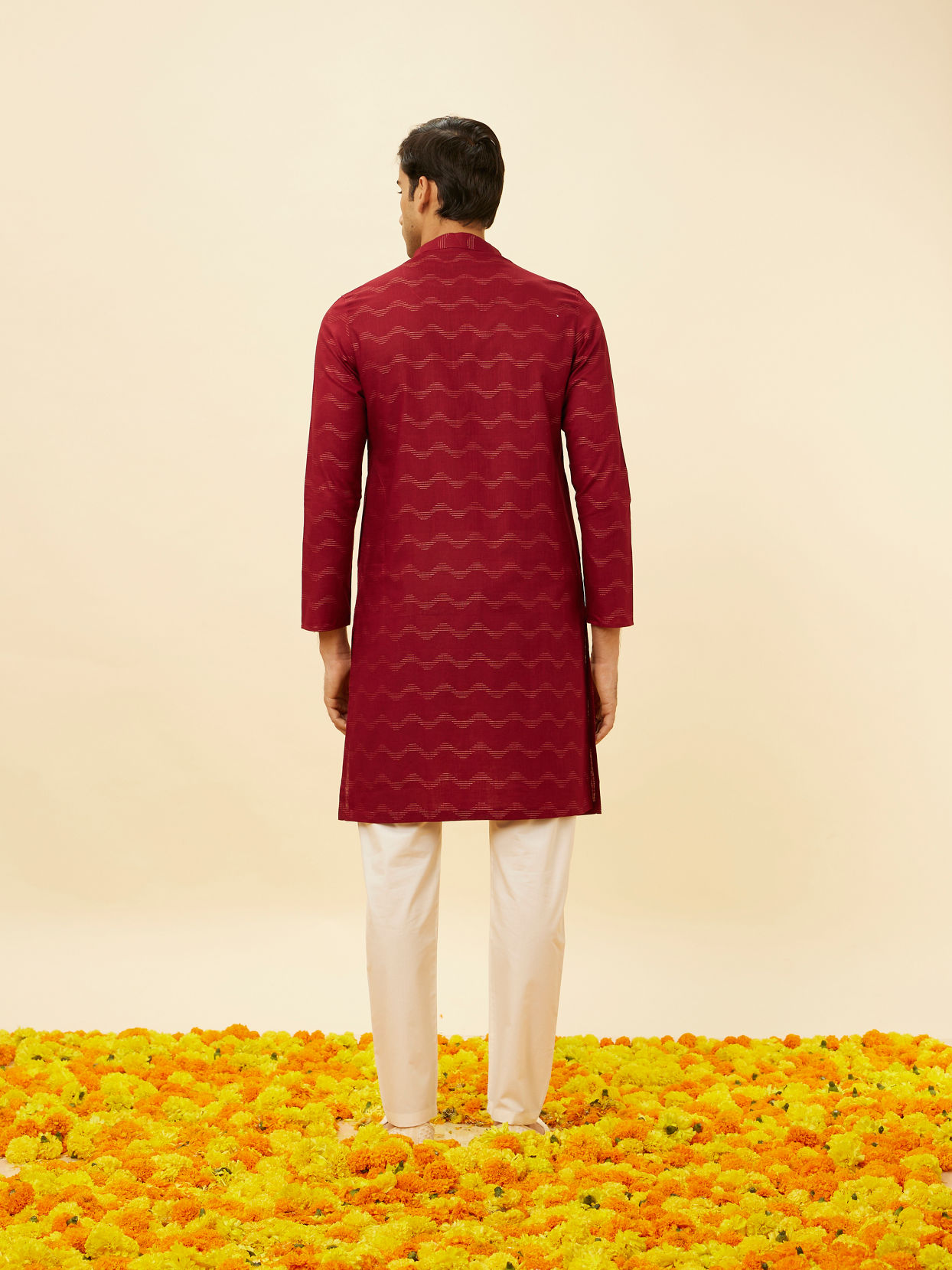 Manyavar Men Maroon Wave Printed Kurta Set