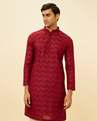 Manyavar Men Maroon Wave Printed Kurta Set