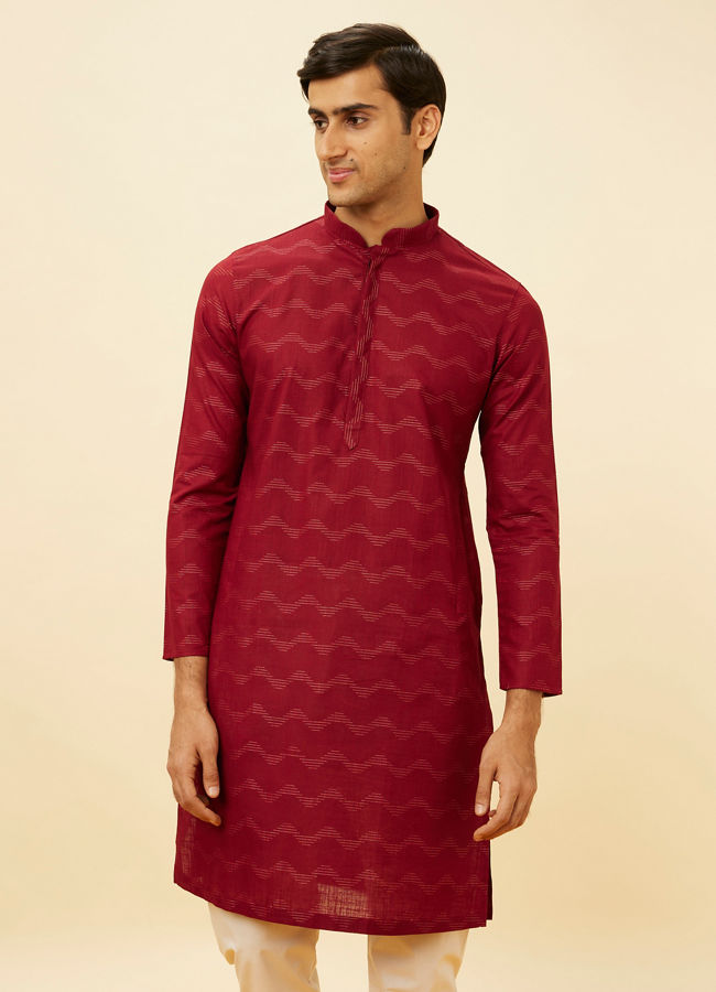 Manyavar Men Maroon Wave Printed Kurta Set