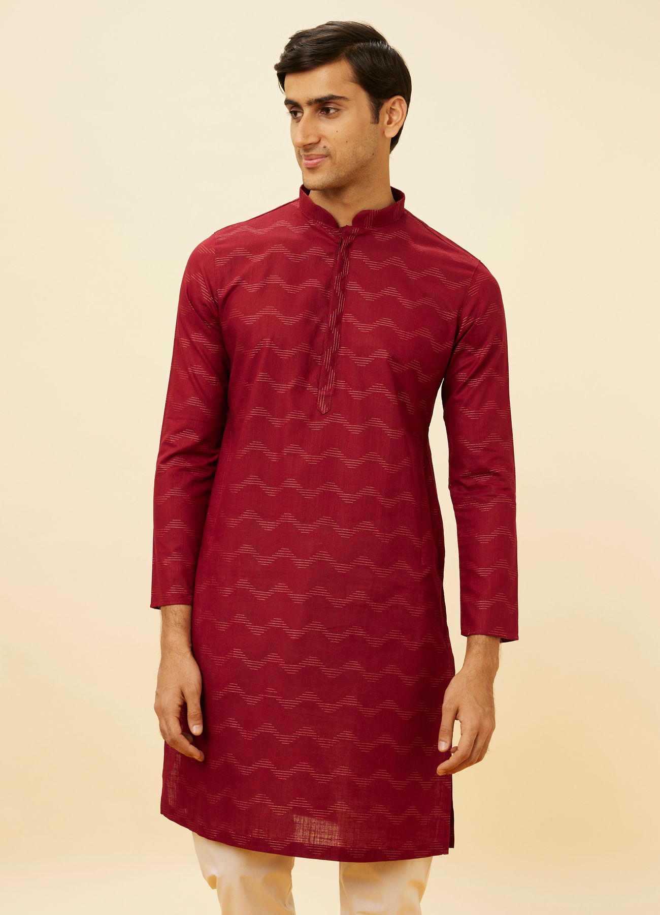 Manyavar Men Maroon Wave Printed Kurta Set