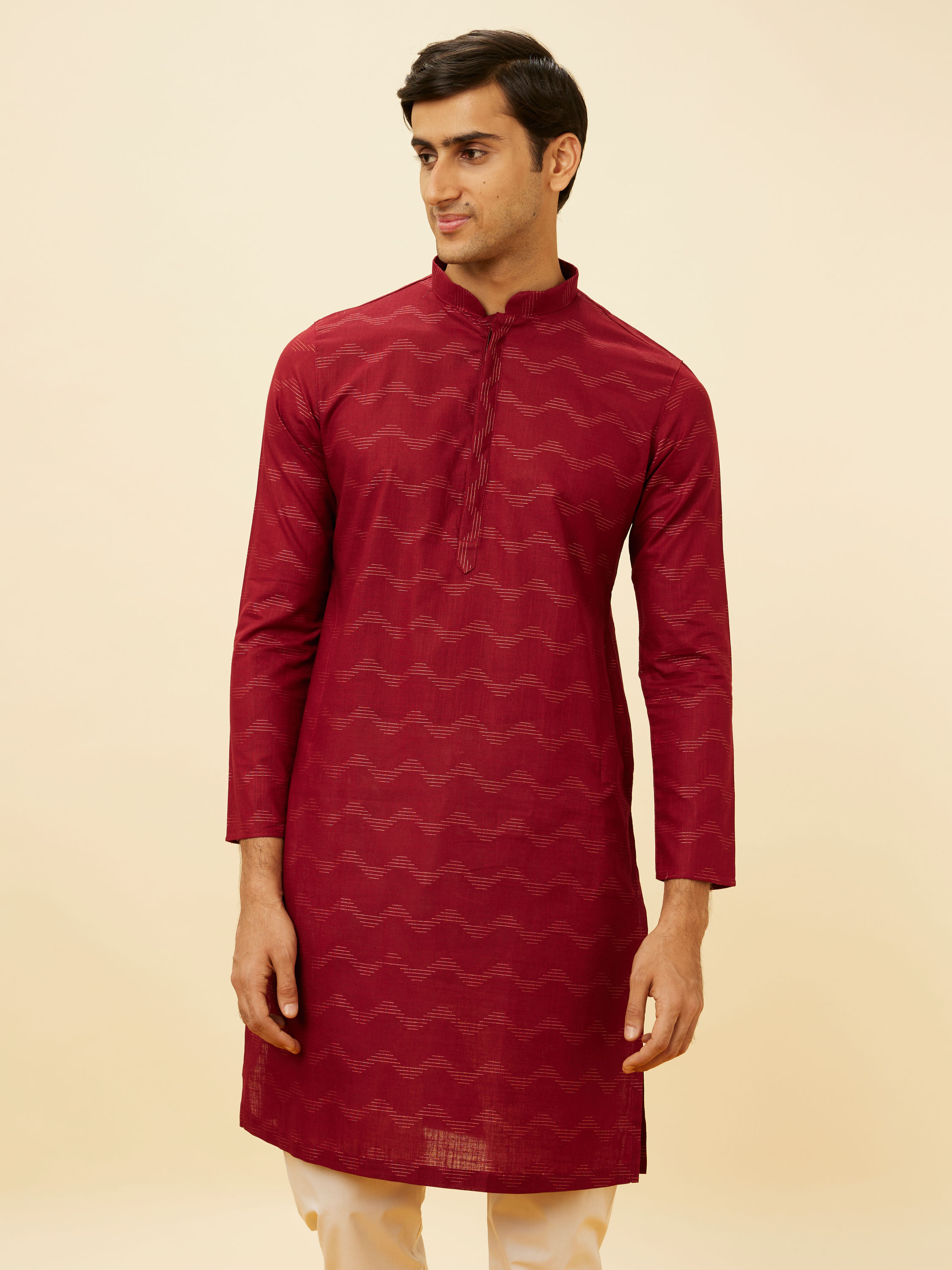 Manyavar Men Maroon Wave Printed Kurta Set