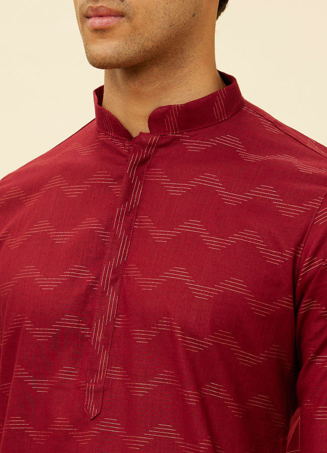 Manyavar Men Maroon Wave Printed Kurta Set