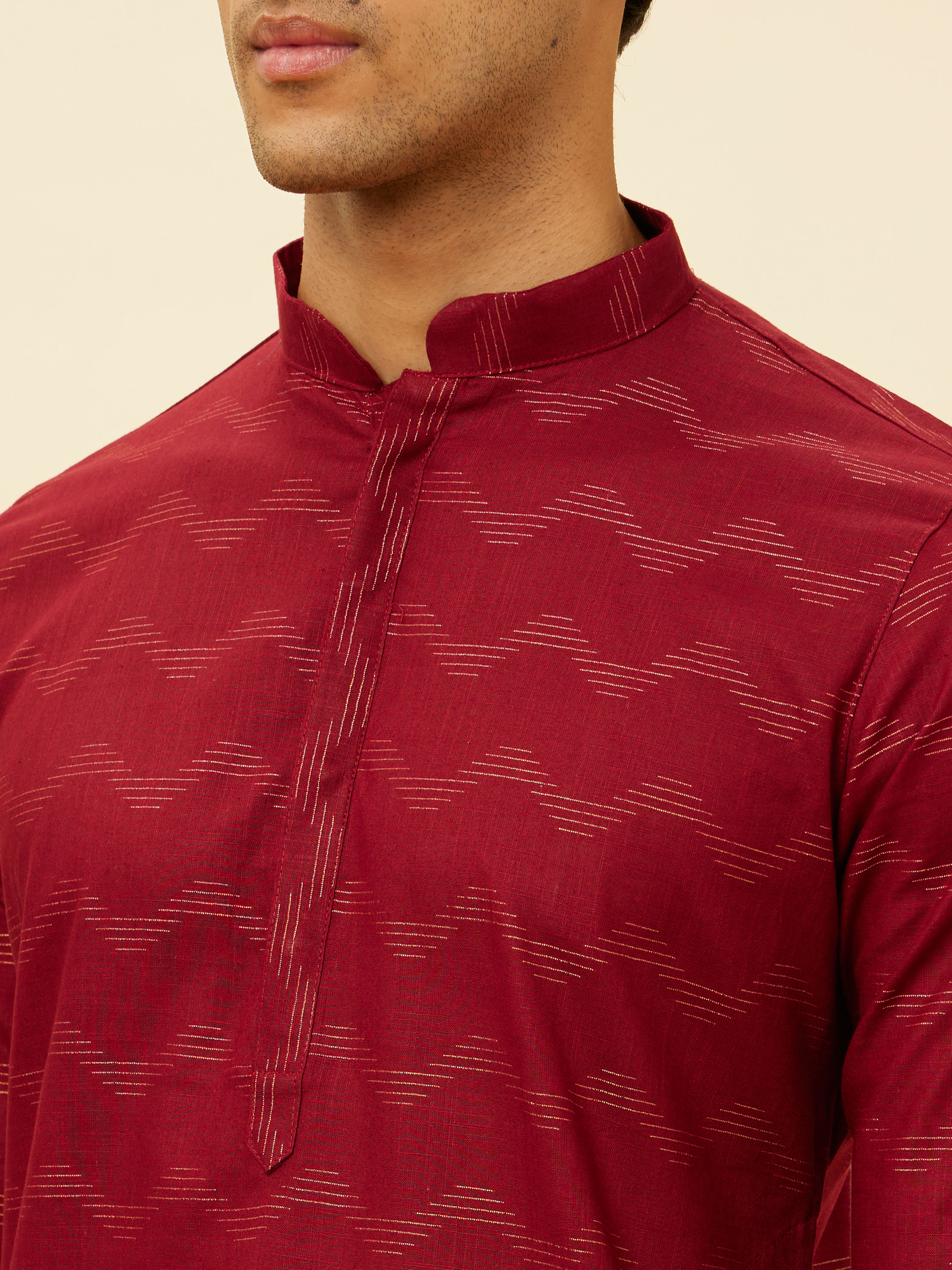 Manyavar Men Maroon Wave Printed Kurta Set