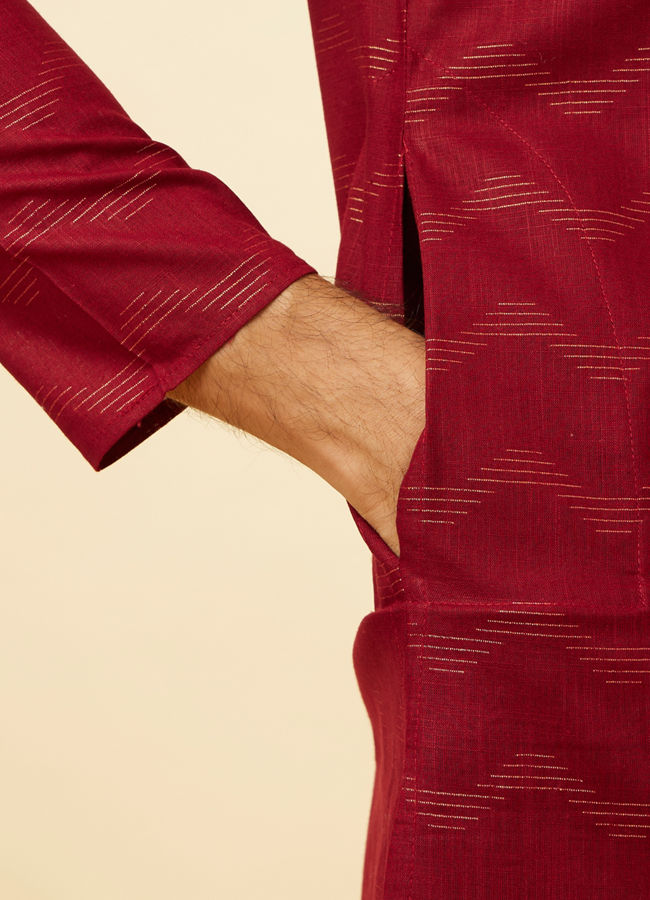 Manyavar Men Maroon Wave Printed Kurta Set