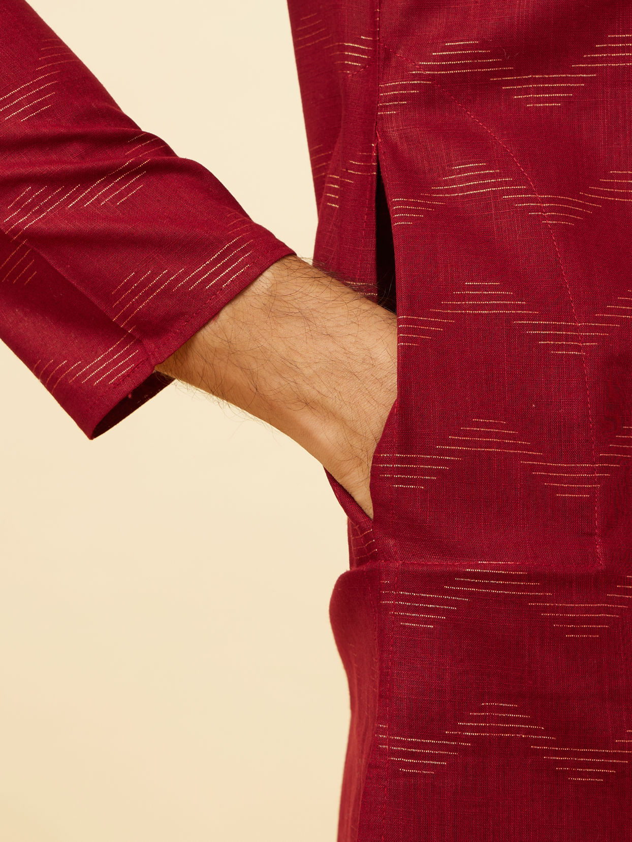 Manyavar Men Maroon Wave Printed Kurta Set