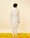 Manyavar Men Cream Angrakha Style Peacock Feather Printed Kurta Set