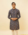 Manyavar Men Royal Blue Botanical Printed Kurta Set