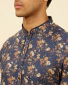 Manyavar Men Royal Blue Botanical Printed Kurta Set