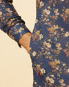 Manyavar Men Royal Blue Botanical Printed Kurta Set