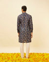 Manyavar Men Royal Blue Botanical Printed Kurta Set
