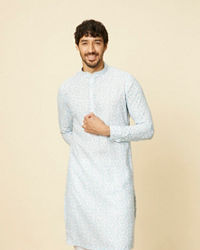 Manyavar Men Light Blue Floral Ditsy Printed Kurta Set